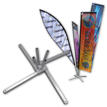 The Collapsible Cluster Flag Base is steel constructed and epoxy coated in silver colour, intended for outdoor as well as indoor use to accommodate four flags - collapsible and compact. Custom sizes are available on request although dependant on quantity.